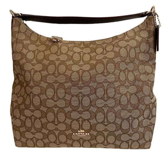 Coach Celeste Khaki & brown Canvas & Leather Convertible Hobo Crossbody F58327 - Picture 3 of 14